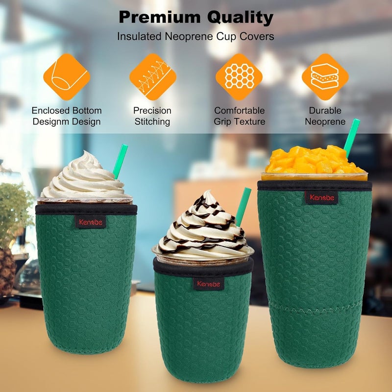 KENOBE 3 Pack Neoprene Insulator Sleeve for Iced Coffee Cups, Reusable Cooler Sleeves for Iced & Hot Drinks, Universal Fit 16-32 oz Cups Beverages, Compatible with Starbucks Dunkin Coffee and More - Image 4